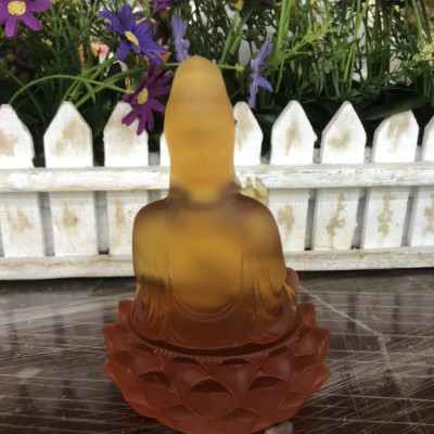 Tượng Phật quan âm ngồi đài sen đá lưu ly - Cao 12 cm