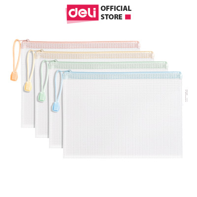 Túi lưới đựng đồ trong suốt đa năng A5 có khóa kéo tiện dụng Deli, Túi đựng Bút Viết, Túi đựng Mỹ Phẩm, Túi đựng Đồ dùng cá nhân đi du lịch - Túi sức chứa lớn, không để lại vết hằn khi bị uốn cong