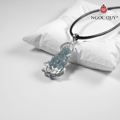Mặt dây chuyền Phật Bà đá Lam ngọc type A bọc bạc 33x19mm mệnh thủy mộc - Ngọc Qúy Gemstones