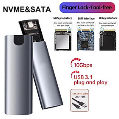 Hộp Box đựng ổ cứng đa năng SSD M2 NVME và M2 SATA NGFF kèm cáp USB A và Type C kèm theo - Hàng chính hãng