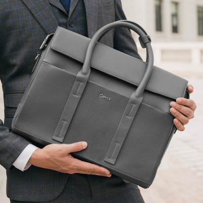 Túi Xách Nam Cặp Da Doanh Nhân GENCE CDX13 Chất Liệu Da Bò Mềm Cao Cấp Màu Ghi Xám