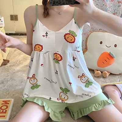 [CHẤT LƯỢNG_THUN COTTON] Đồ bộ thun mặc nhà 2 dây mảnh cổ tim co dãn, thoáng mát, chất vải dày cao cấp C002