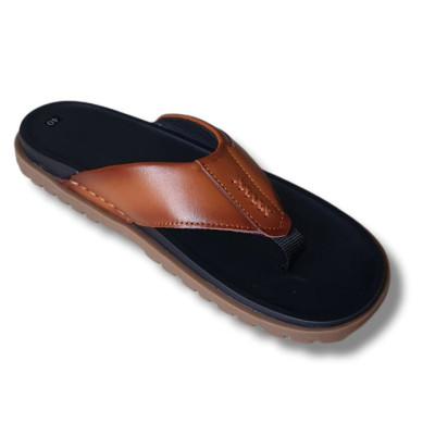 Dép nam xỏ ngón màu nâu Trường Hải quai dép da bò thật đế cao 2.5cm  thời trang nam cao cấp D135N