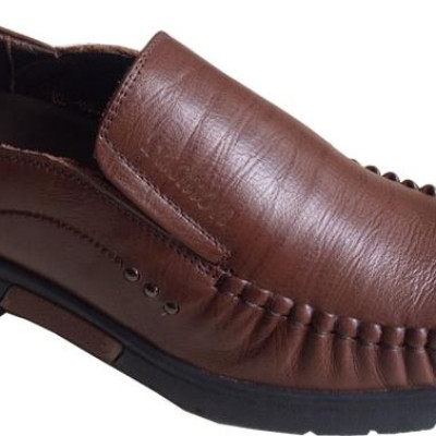 Giày mọi nam Trường Hải không dây màu nâu da bò thật cao cấp mềm mại đế cao su không trơn GM0498