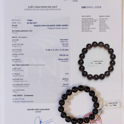 Vòng tay phong thủy đá Thạch Anh Khói 8 ly