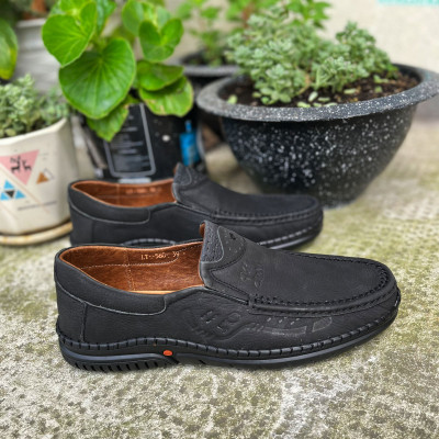 Giày lười da nam da bò Trường Hải màu đen thời trang cao cấp GN337Đ