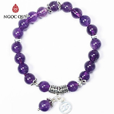 Vòng tay đá thạch anh tím charm 12 cung hoàng đạo bạc size hạt 8mm - Ngọc Quý Gemstones 