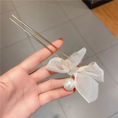 Trâm cài tóc chữ U trâm búi tóc cài tóc nơ ngọc trai nữ tính Hàn Quốc