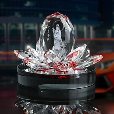 Tượng Phật Bà Quan Âm Tòa Sen Pha Lê Trong, Tượng Nước Hoa Quan Âm, Tặng Kèm Tinh Dầu Và Đế Chống Trượt