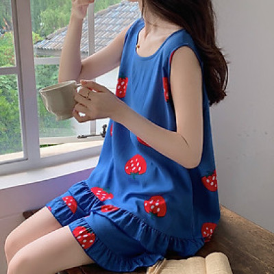 Bộ đồ mặc ở nhà dành cho nữ, bộ áo ba lỗ và quần đùi nhún bèo vải lanh mặc nhà mềm mát, trẻ trung size 35 - 75 kg