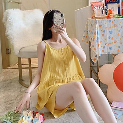 Bộ đồ ngủ dành cho nữ áo 2 dây quần đùi mặc nhà vải cotton (cotton đũi) mềm nhẹ, thoáng mát, nhiều màu size từ 40-75 kg phong cách năng động dễ thương