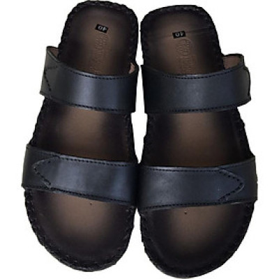 Dép nam quai ngang TRƯỜNG HẢI  đế âm dép hai quai da bò thật cao cấp mặt đê cao su chống mòn không trơn THQN611 