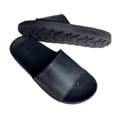 Dép nam quai ngang da bò đế cao 2.5cm màu đen Trường Hải DN110