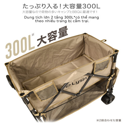 Xe kéo dã ngoại 2 tầng ngoài trời du lịch cắm trại, picnic đa năng bánh xe rộng có khóa cố định dung tích 300l gấp gọn được camping