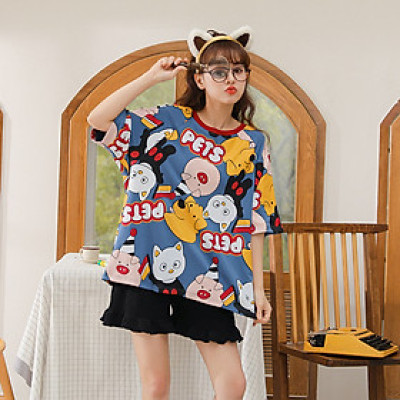 Bộ Mặc Nhà Nữ, Bộ Ngủ Nữ Pyjama Ngắn Tay Mùa Hè 100% Cotton Mềm Mại Họa Tiết Dễ Thương Thời Trang Nữ