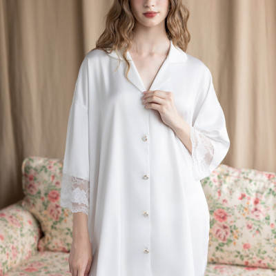 Đầm Ngủ Sơmi D561 Quảng Châu Cao Cấp Trơn Viền Ren Sang Trọng