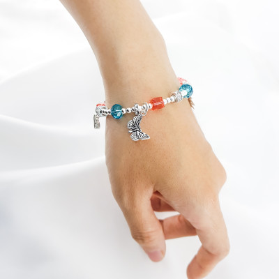 Vòng tay mệnh đá pha lê mix charm hoa+ tim