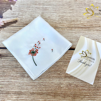 Khăn Lụa Thêu Tay Thêu Hoa Bồ Công Anh SenSilk - Quà Kỷ Yếu Siêu Cute, Embroidery Silk made in Vietnam 35 x 35 CM