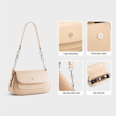 Túi Yuumy ( Thời trang nữ phối nắp gập size 25 - Túi đeo chéo da Smooth YN252 )