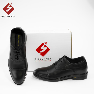 Giày Da Nam Tăng Chiều Cao 6cm Dáng Oxfords SIGOURNEY Màu Đen SIG-33 Bảo Hành 18 Tháng