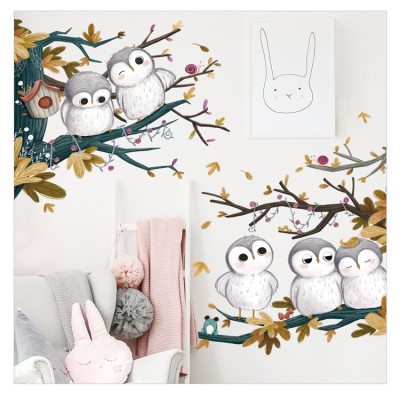 Sticker Giấy Dán Tường Decal Dán tường Tranh Dán Tường Trang Trí Tường Mẫu Gia Đình Nhà Cú ZH98