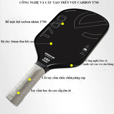 Vợt Pickleball Mặt Nhám T700 Cacbon Siêu Bền, Đồ Dày Vợt 16mm Đại Nam Sport + Tặng Kèm Túi Chống Sốc Và 4 Bóng
