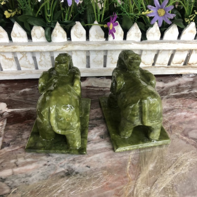 Cặp Voi phong thủy đá ngọc serpentine - Dài 10 cm