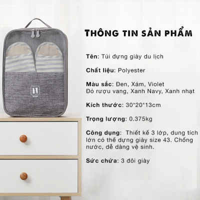 Túi Đựng Giày Dép Du Lịch,Túi Bảo Quản Giày Dép Gắn Vali Du Lịch,Thể Thao Tiện Dụng 3 Ngăn Chống Nước - HENRYSA