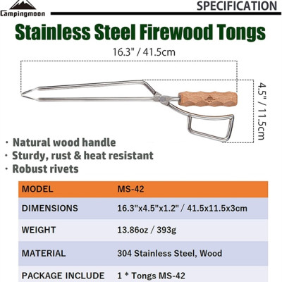 Kẹp gắp than bằng thép không rỉ Campingmoon MS-42
