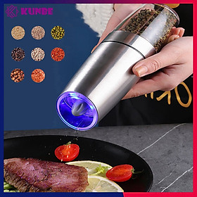 Máy Xay Tiêu Cầm Tay Tự Động Chạy Pin Kunbe - Cối Xay Hạt Gia Vị Có Đèn Led, Lõi Mài Gốm Ceramic Cao Cấp, Tiện Dụng