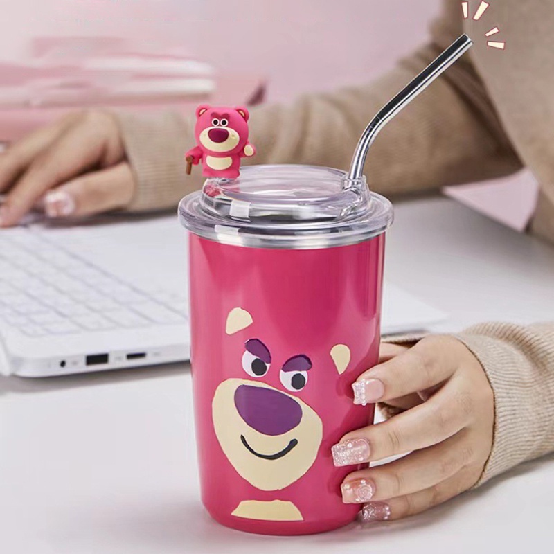 Ly Giữ Nhiệt Gấu Dâu Dễ Thương , Cốc Hoạt Hình Hồng Inox 304 Cao Cấp Không Gỉ Tặng Ống Hút Tiện Lợi - HÀNG CHÍNH HÃNG MINIIN