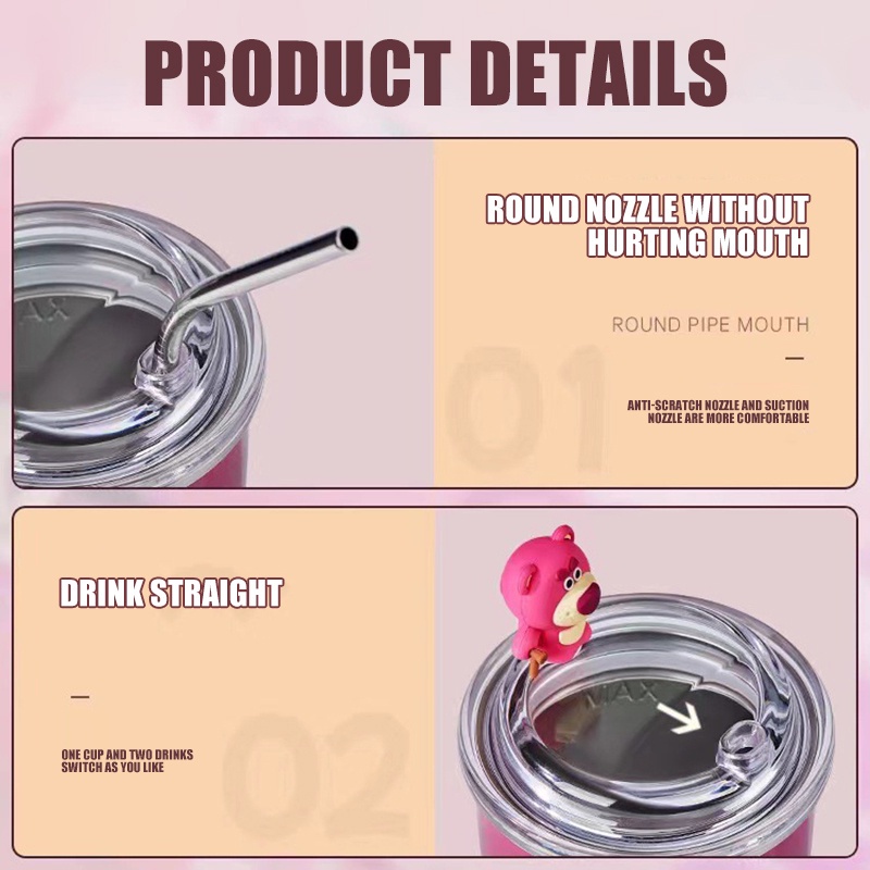 Ly Giữ Nhiệt Gấu Dâu Dễ Thương , Cốc Hoạt Hình Hồng Inox 304 Cao Cấp Không Gỉ Tặng Ống Hút Tiện Lợi - HÀNG CHÍNH HÃNG MINIIN