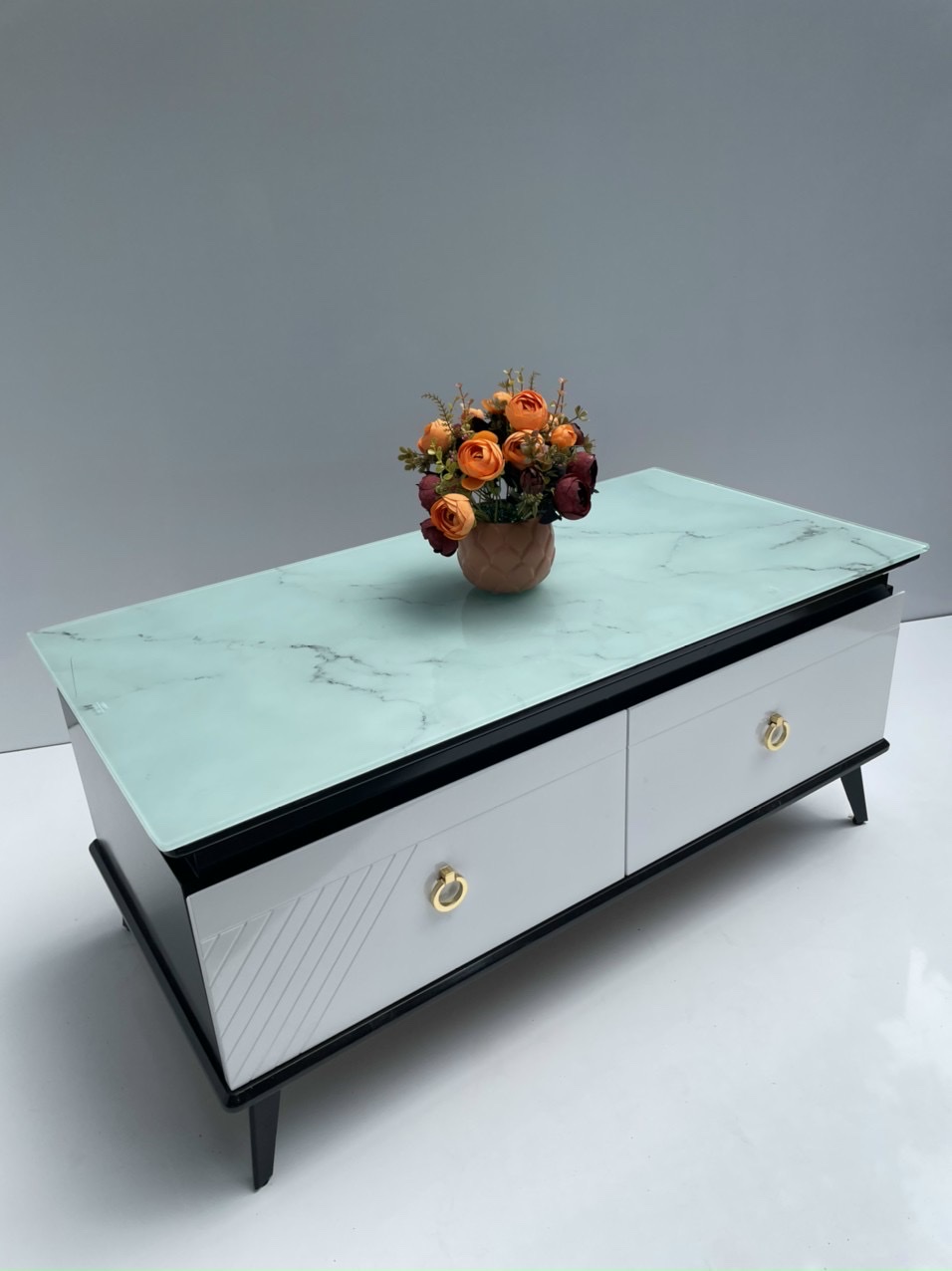 Bàn trà mặt kính Juno Sofa mẫu mới 2023 kèm hộc kéo tiện lợi KT50x100x45cm