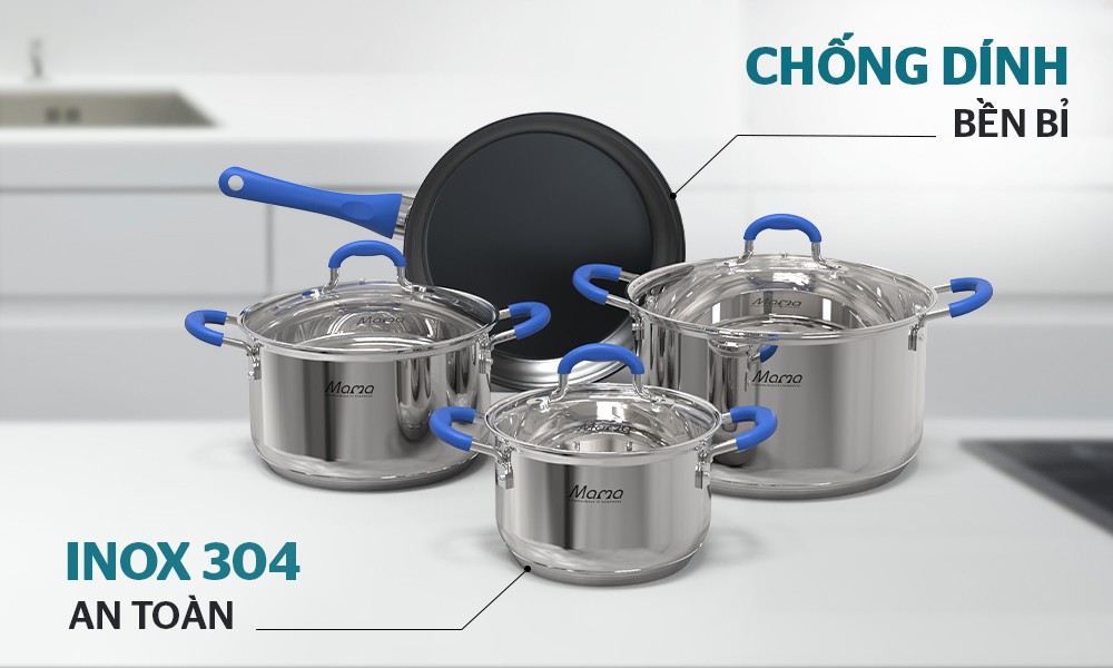 Bộ nồi chảo inox 5 đáy Sunhouse SHG509 - Hàng Chính Hãng