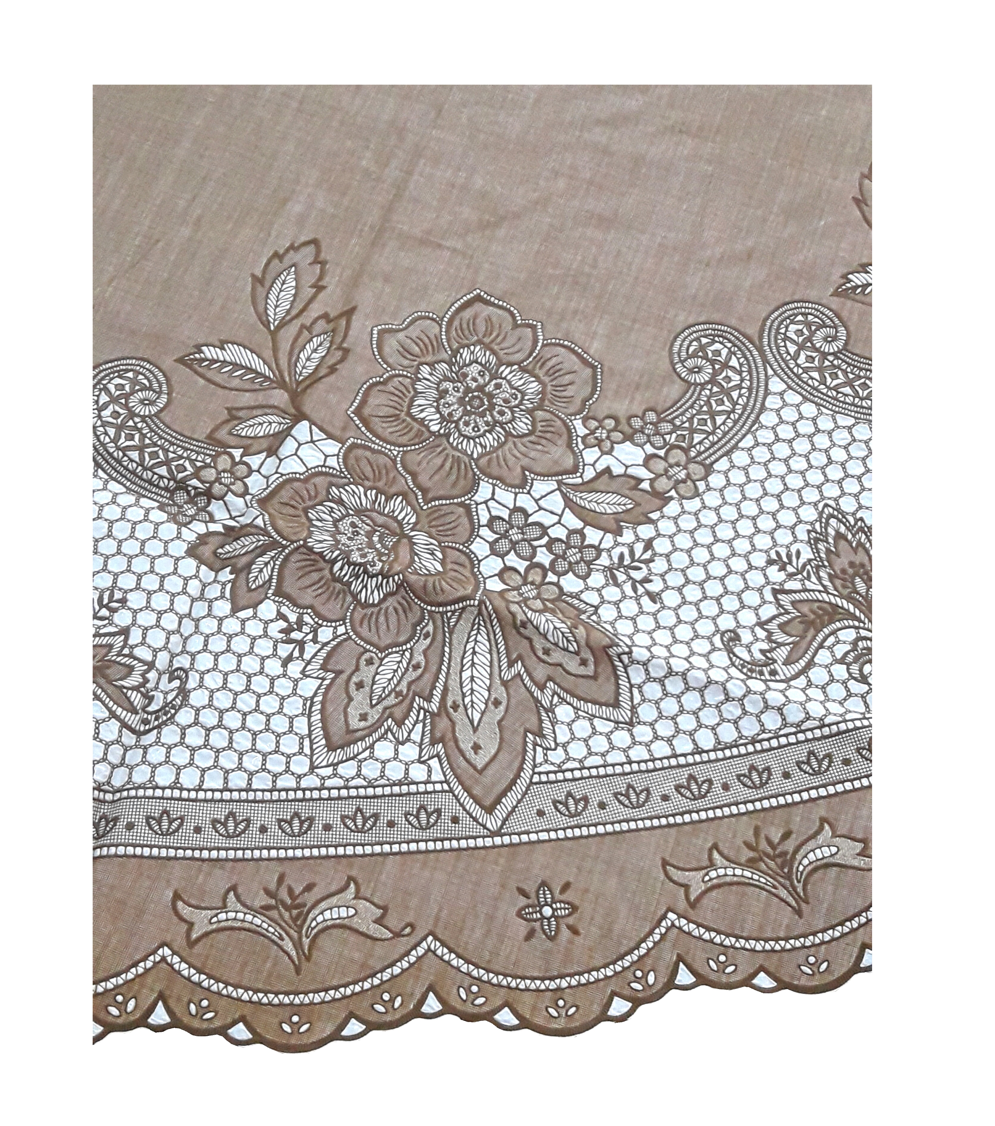 KHĂN TRẢI BÀN PAULEE FY116 TRÒN - ĐƯỜNG KÍNH 178 CM- HOA VĂN - MÀU NÂU - KHÔNG THẤM NƯỚC.