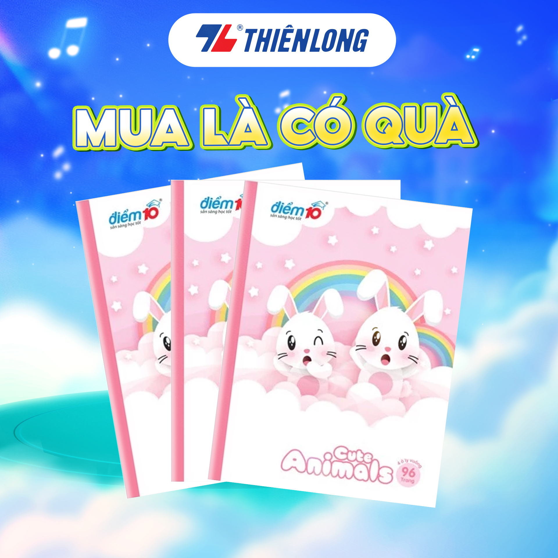 Bộ 5 Tập học sinh 96 trang Thiên Long Điểm 10 TP-NB057- 96 trang - 5 ô ly vuông