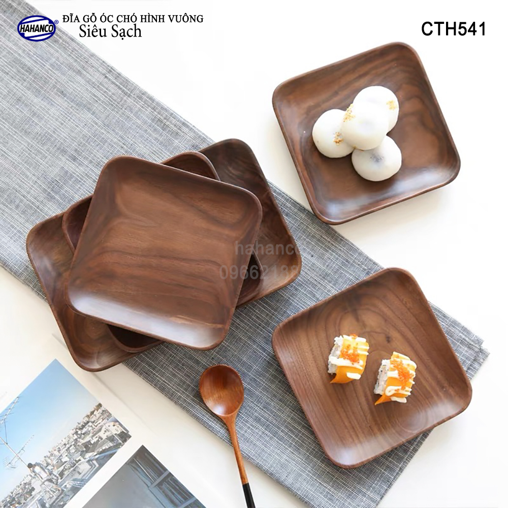 Đĩa vuông gỗ Óc Chó nhập khẩu Mỹ nguyên khối - hàng Xuất Khẩu Châu Âu - CTH541 - đựng đồ ăn/trang trí - đĩa bánh mì/trái cây/ bít tết/ pizza/ phụ kiện chụp ảnh, bày món ăn trong nhà hàng - Sang trọng trên bàn ăn