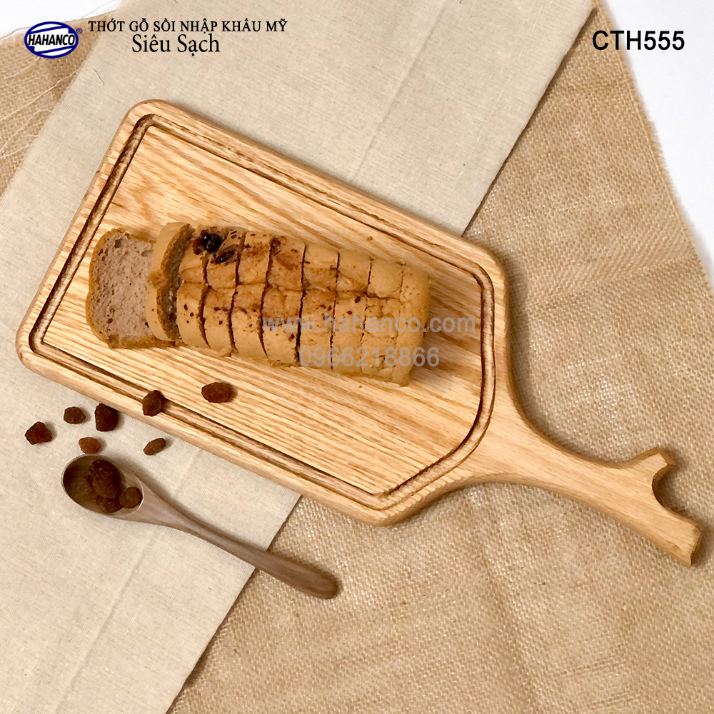 Thớt gỗ Sồi Mỹ (OAK) kiểu dáng sừng hươu có rãnh bao quanh tiện dụng (CTH555) hàng Xuất Khẩu Châu Âu - khay bánh mì/trái cây/ bít tết/ pizza/ phụ kiện chụp ảnh, bày món ăn trong nhà hàng - Sang trọng trên bàn ăn - HAHANCO