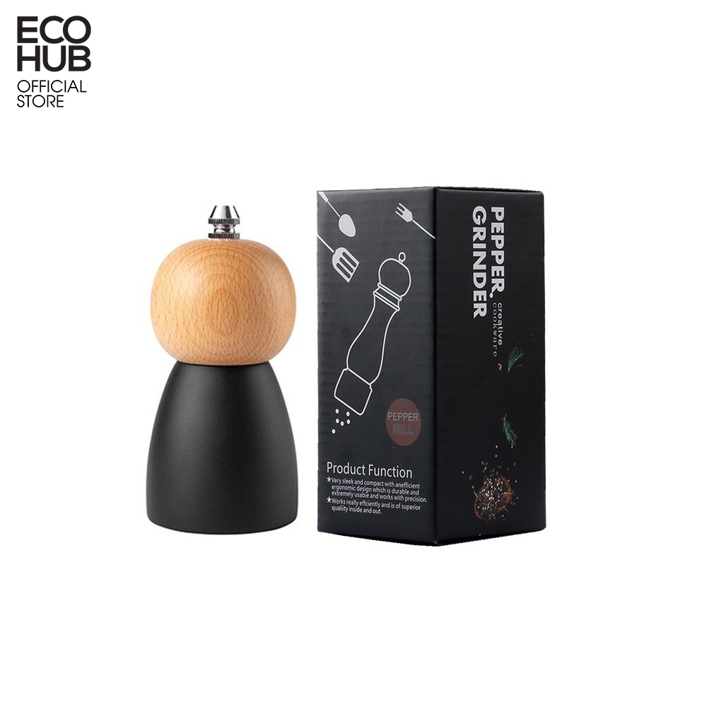 Dụng cụ xay tiêu đen và muối biển ECOHUB màu đen dạng đẹp cao cấp và sang trọng (Pepper Grinder)