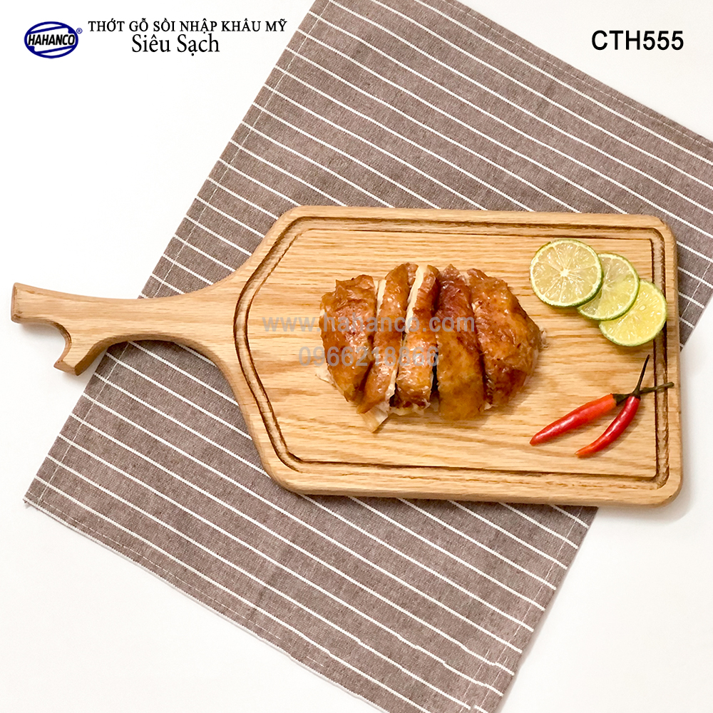 Thớt gỗ Sồi Mỹ (OAK) kiểu dáng sừng hươu có rãnh bao quanh tiện dụng (CTH555) hàng Xuất Khẩu Châu Âu - khay bánh mì/trái cây/ bít tết/ pizza/ phụ kiện chụp ảnh, bày món ăn trong nhà hàng - Sang trọng trên bàn ăn - HAHANCO
