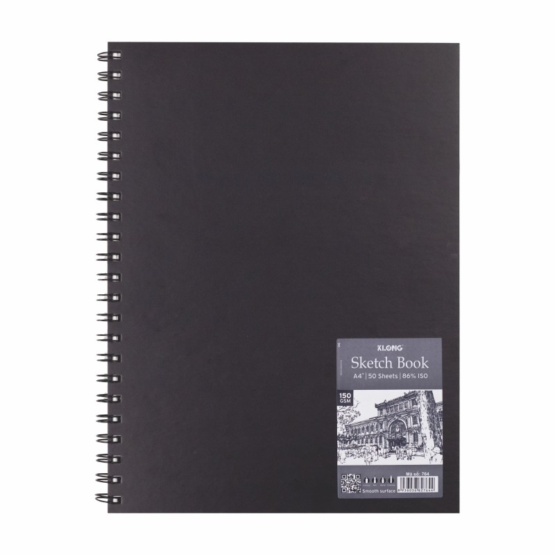 Sổ vẽ phác thảo giấy trơn Sketch Book A4/ A5+ 50 tờ 150GSM; 764/ 762 gáy lò xo bìa bồi dầy đẹp màu đen tạo sự mới lạ