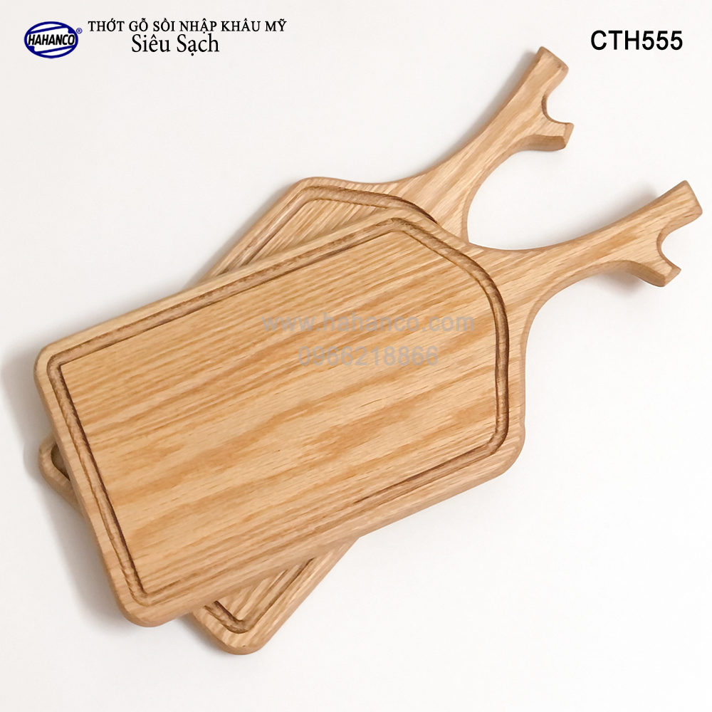 Thớt gỗ Sồi Mỹ (OAK) kiểu dáng sừng hươu có rãnh bao quanh tiện dụng (CTH555) hàng Xuất Khẩu Châu Âu - khay bánh mì/trái cây/ bít tết/ pizza/ phụ kiện chụp ảnh, bày món ăn trong nhà hàng - Sang trọng trên bàn ăn - HAHANCO