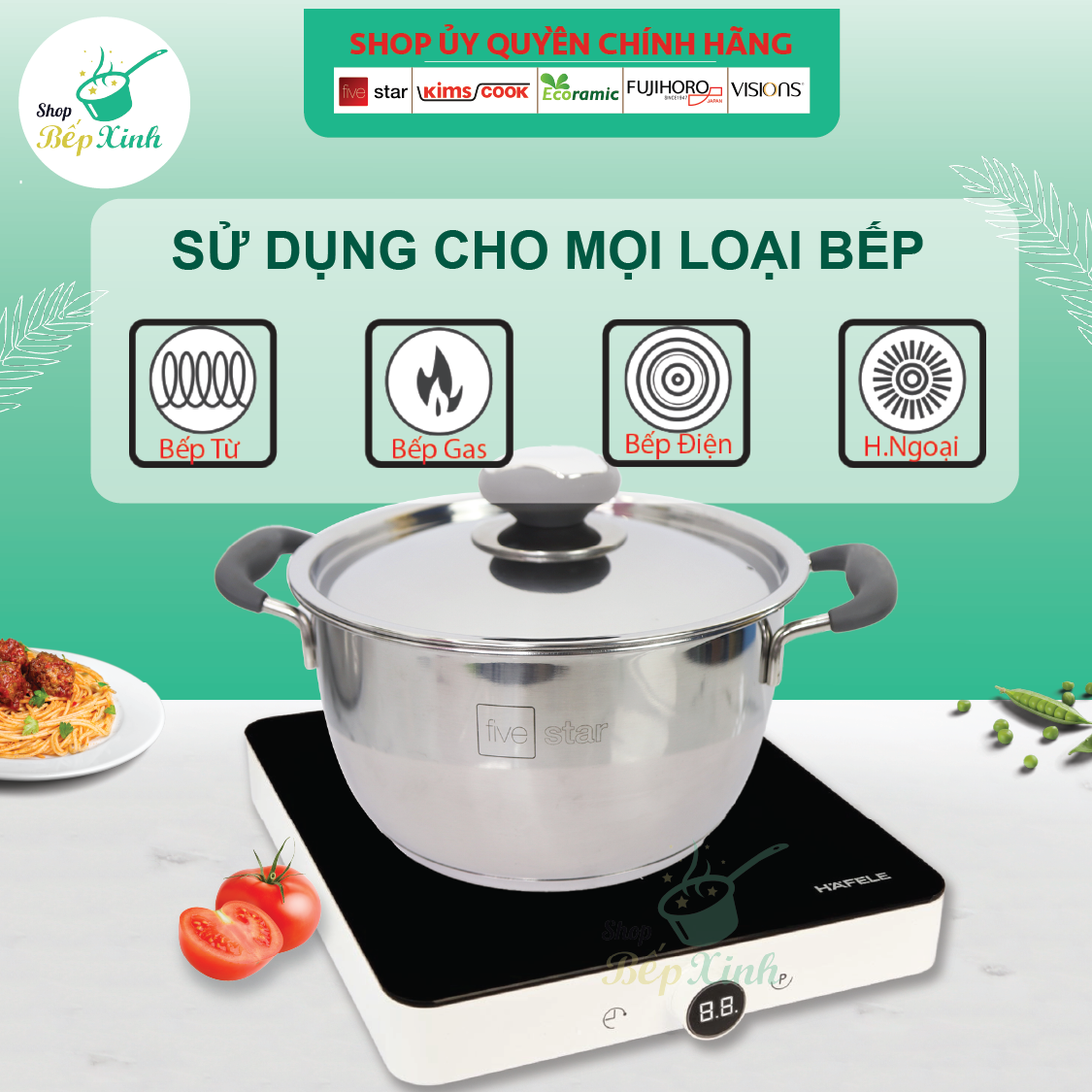 Nồi 3 đáy inox 430 Thân Cool Fivestar Standard quai silicon chống nóng nắp inox (16cm)