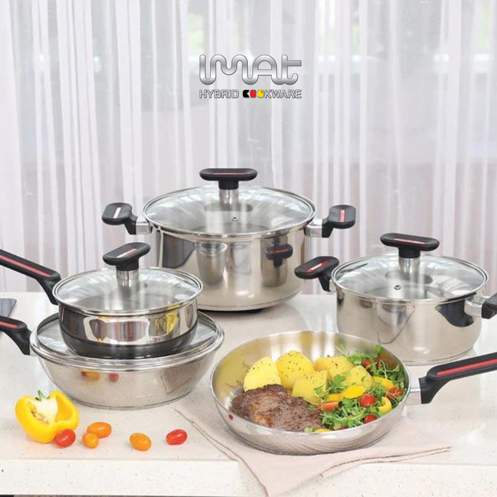 iMAT chính hãng: bộ 5 nồi chảo inox không chống dính gồm quánh 18| nồi 20| nồi 24| chảo chiên 24| Chảo xào 24cm