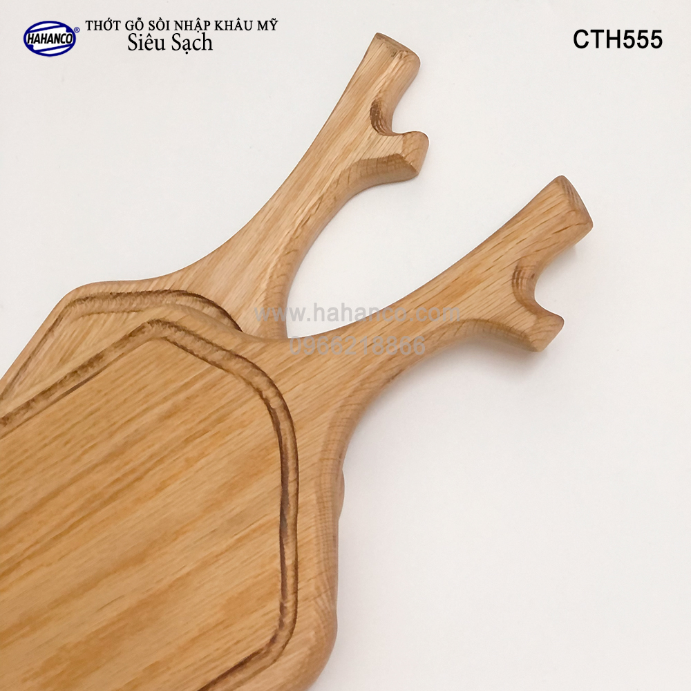 Thớt gỗ Sồi Mỹ (OAK) kiểu dáng sừng hươu có rãnh bao quanh tiện dụng (CTH555) hàng Xuất Khẩu Châu Âu - khay bánh mì/trái cây/ bít tết/ pizza/ phụ kiện chụp ảnh, bày món ăn trong nhà hàng - Sang trọng trên bàn ăn - HAHANCO