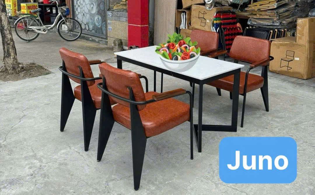 Bộ bàn cafe sắt 4 ghế kèm nệm sang trọng hiện đại Juno Sofa