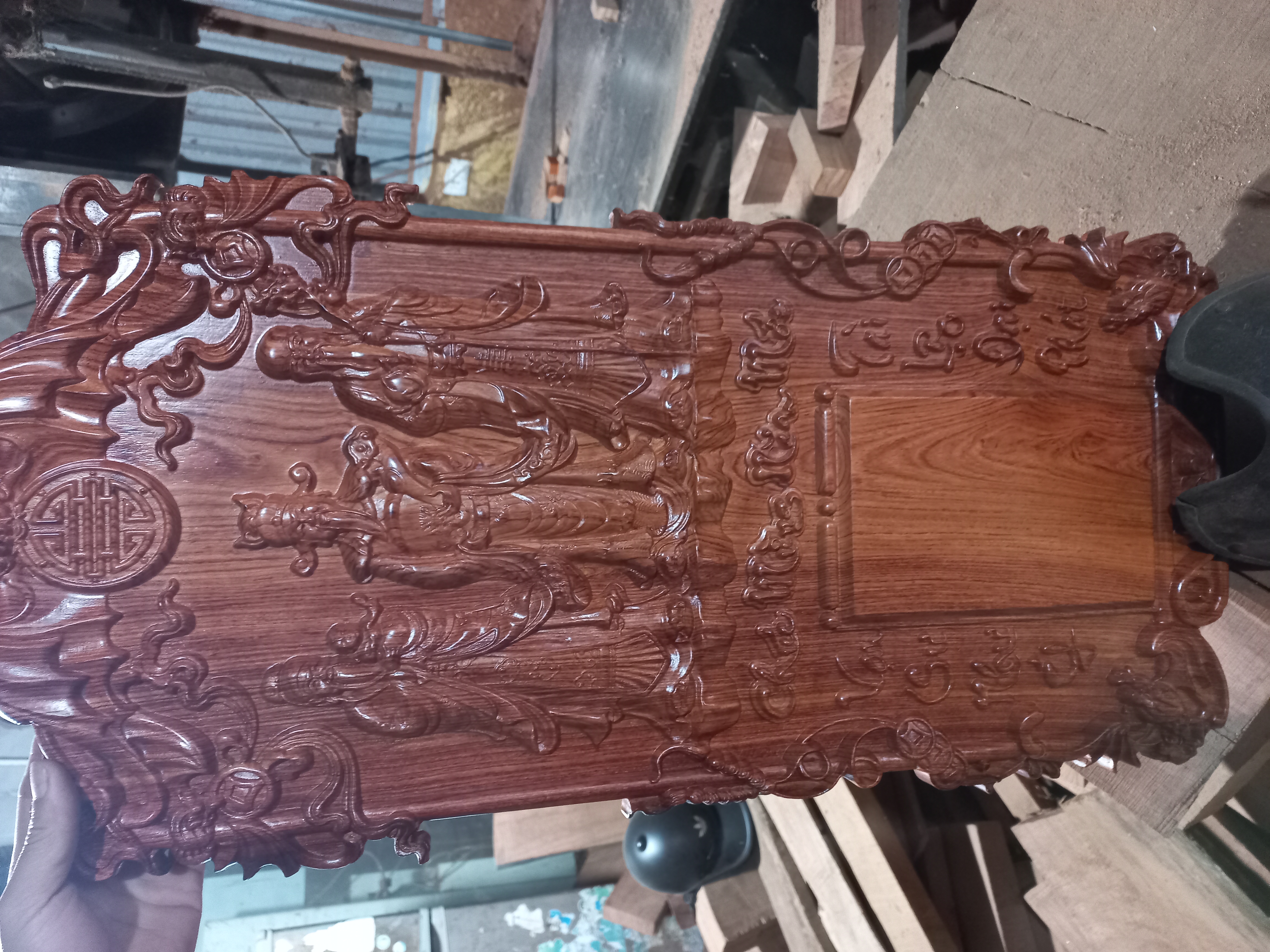 Đốc lịch treo tường khắc phúc lộc thọ bằng gỗ hương đá kt 80×40×3cm