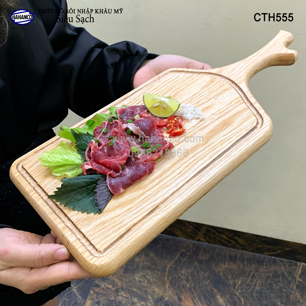 Thớt gỗ Sồi Mỹ (OAK) kiểu dáng sừng hươu có rãnh bao quanh tiện dụng (CTH555) hàng Xuất Khẩu Châu Âu - khay bánh mì/trái cây/ bít tết/ pizza/ phụ kiện chụp ảnh, bày món ăn trong nhà hàng - Sang trọng trên bàn ăn - HAHANCO