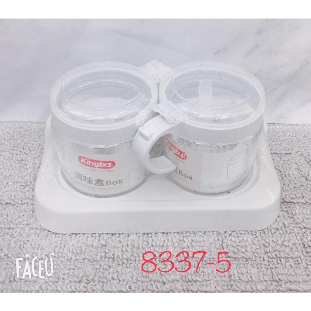 Bộ 2 hũ đựng gia vị thủy tinh Kinglxs cao cấp có khay ( giao ngẫu nhiên )