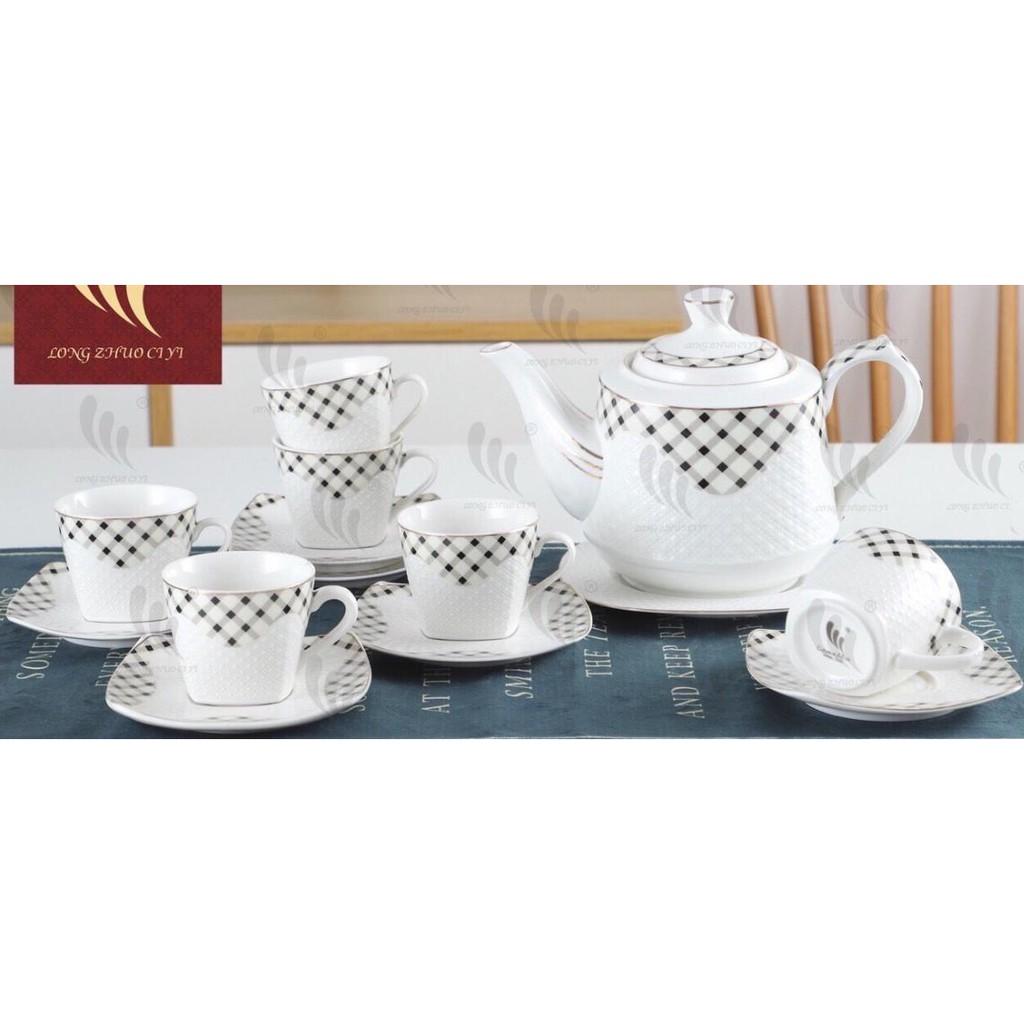 BỘ ẤM CHÉN PHA TRÀ CÀ PHÊ KÈM KHAY, BỘ CỐC CHÉN PHA TRÀ CAFE KÈM KHAY (HỌA TIẾT giao ngẫu nhiên )